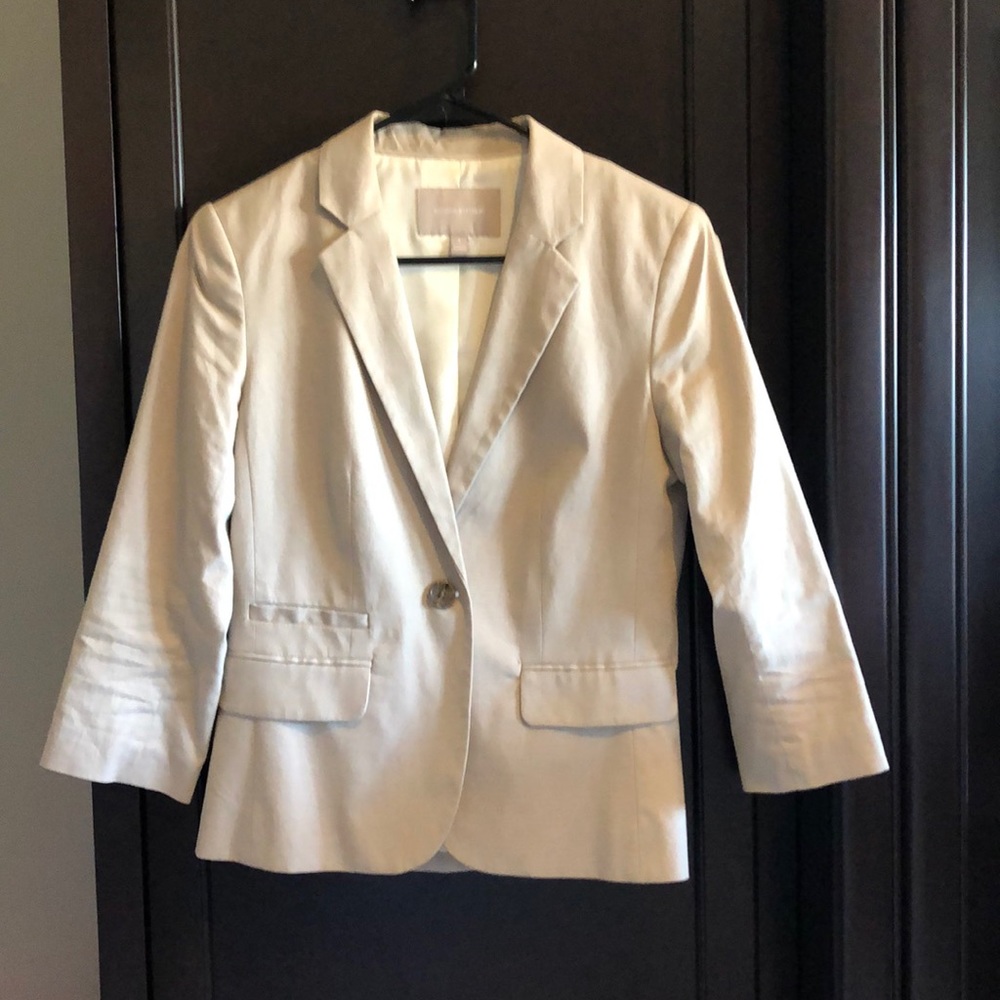 Banana Republic tan linen look 3/4 sleeve blazer